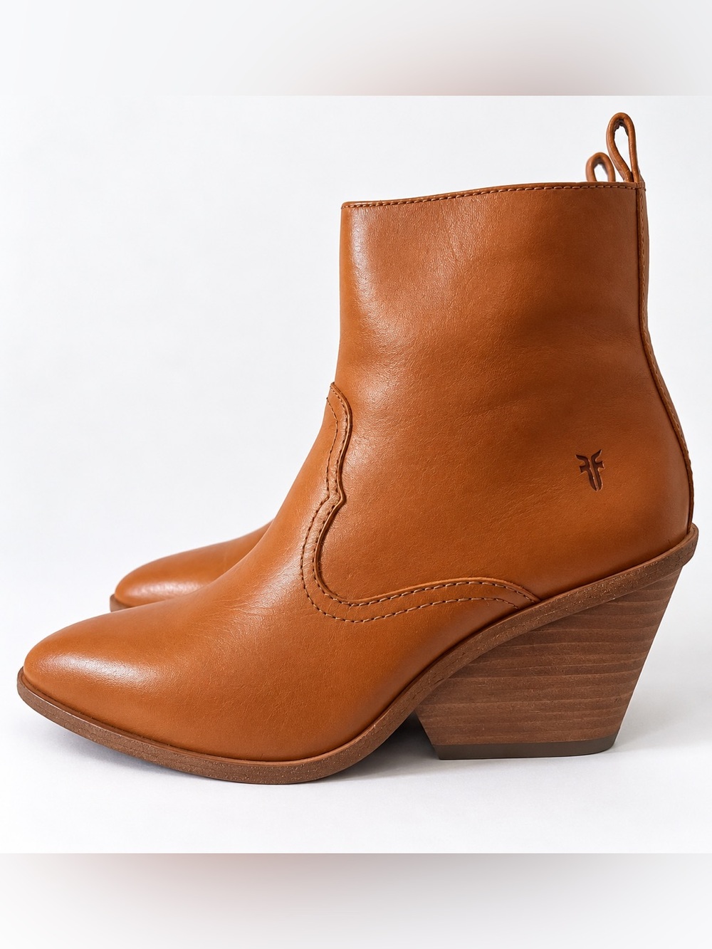 Frye Womens 5.5M Camel Cognac Leather Western Ankle Boots Pointed Toe Heel
